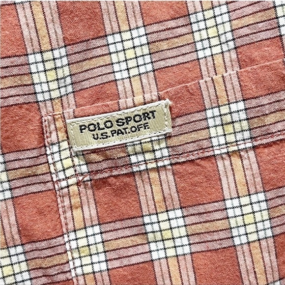 Vintage POLO RALPH LAUREN SPORTSMAN Men’s Orange Plaid Button Down Shirt Size L - Picture 4 of 8